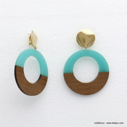 boucles d'oreilles clip plage anneau bois résine colorée métal doré vieilli femme 0320059