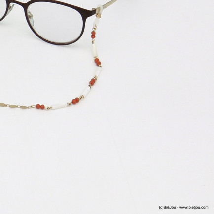 chaîne lunettes tube verre cristal intercalaires pentagone métal femme 0620048 rouge corail