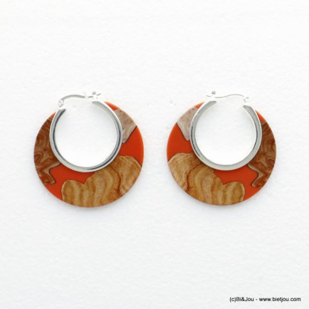 boucles d'oreilles créole vintage résine colorée métal femme 0320058
