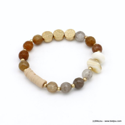 bracelet plage élastique arbre de vie rondelles Heishi polymère pierre nacre métal femme 0220089
