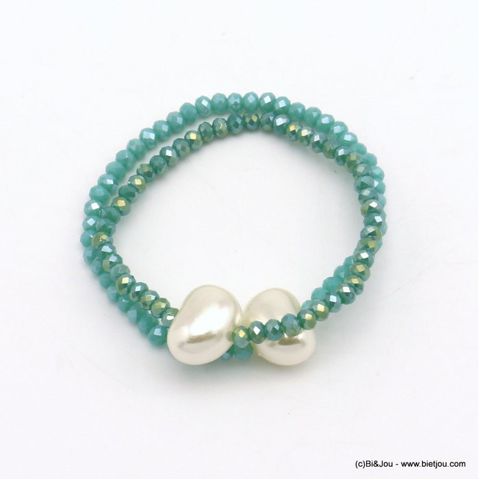 double bracelet plage élastique imitation perle cristal coloré femme 0218039