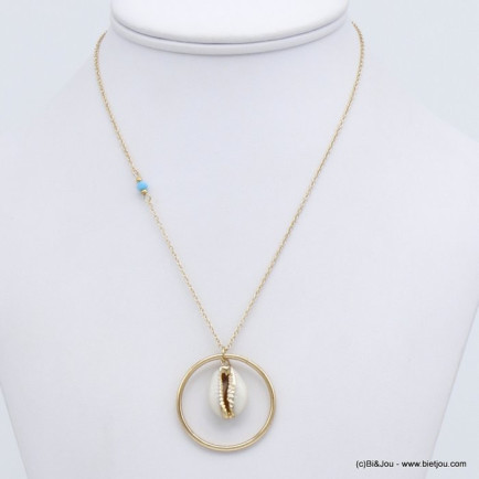 collier plage pendentif coquillage cauri anneau métal femme 0120134