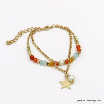 bracelet plage double-rang pampille étoile cristal pierre imitation perle femme 0220140