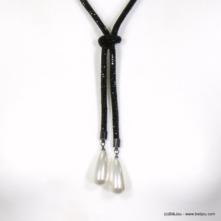 collier tube scintillant strass goutte imitation perle femme 0119671 noir