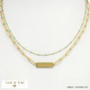 collier double-rang plaque rectangle acier inoxydable femme 0121021 bleu turquoise