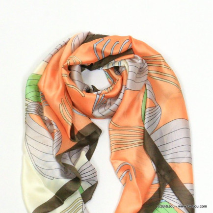 foulard imprimé floral touché soie polyester femme 0721003 orange