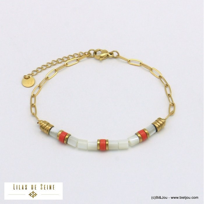 bracelet tubes pierre nacre acier inoxydable femme 0221061