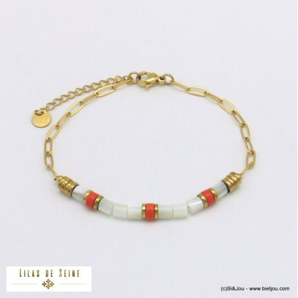 bracelet tubes pierre nacre acier inoxydable femme 0221061