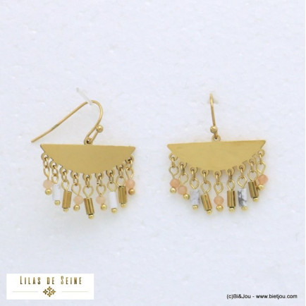 boucles d'oreilles éventail pierre acier inoxydable femme 0321082