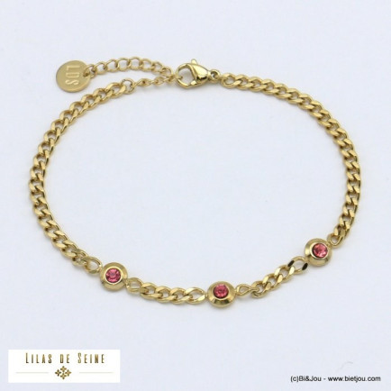 bracelet chaîne maille gourmette strass acier inoxydable femme 0221502