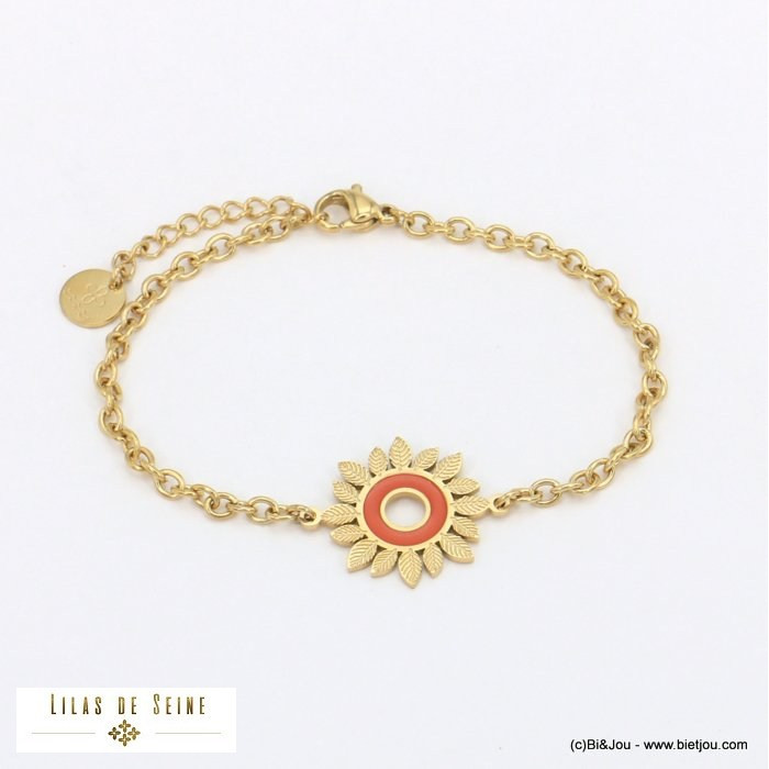 bracelet couronne feuille acier inoxydable émail femme 0221550