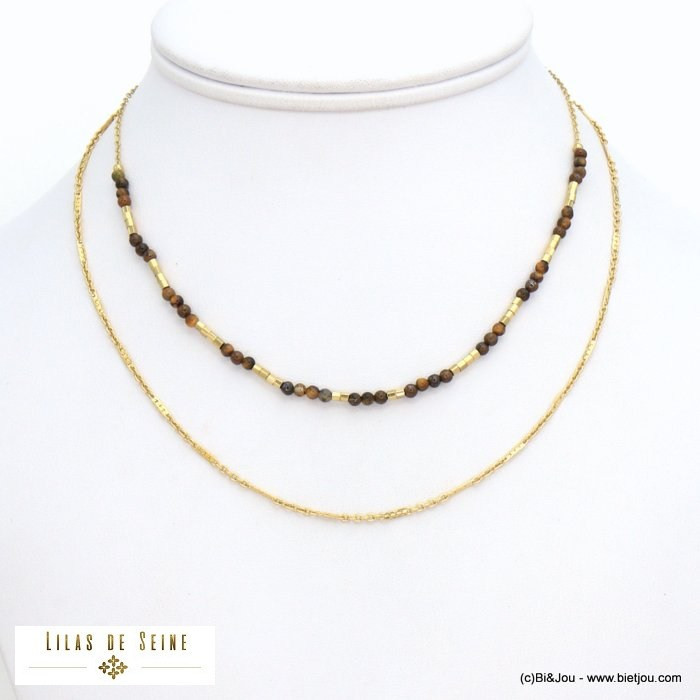 collier double rangs billes pierre acier inoxydable femme 0121538 collier double rangs billes pierre acier inoxydable femme 0121538