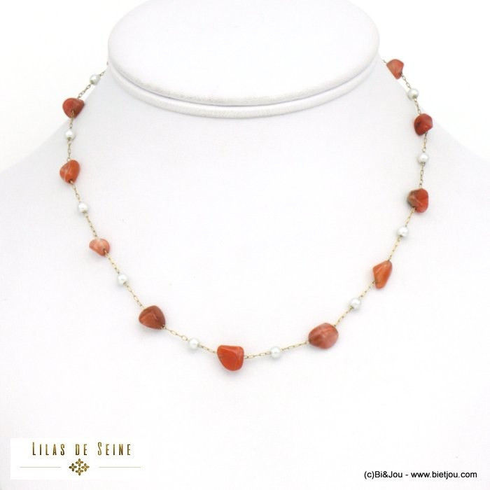 collier éclats pierre perles acrylique acier inoxydable femme 0121537