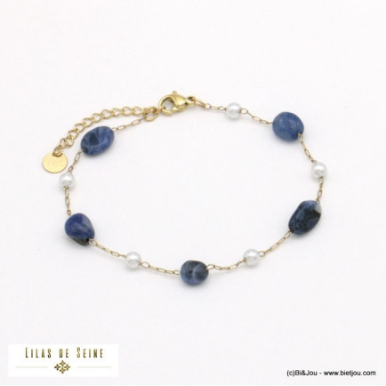 bracelet éclats pierre perles acrylique acier inoxydable femme 0121538