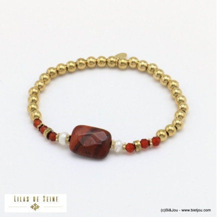 bracelet billes pierre perles eau douce acier inoxydable femme 0221564