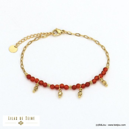 bracelet billes pierre naturelle acier inoxydable femme 0221557