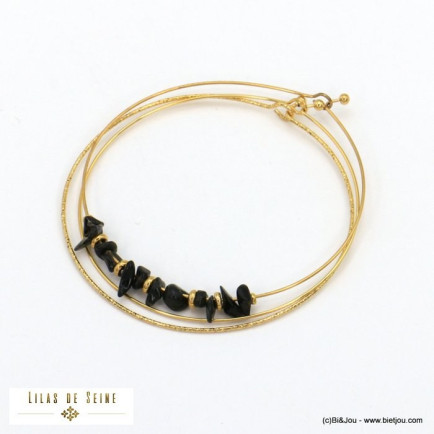 ensemble de 3 bracelets joncs ouvrables éclats pierre acier inoxydable femme 0221525