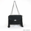 sac à bandoulière chaîne CUIR VERITABLE façon daim franges femme 091529