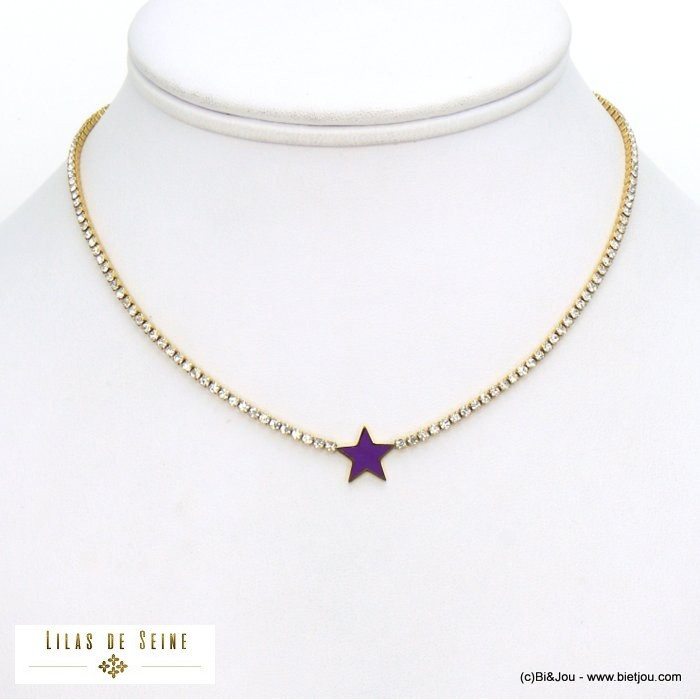 collier ras de cou strass étoile émail acier inoxydable femme 0121554