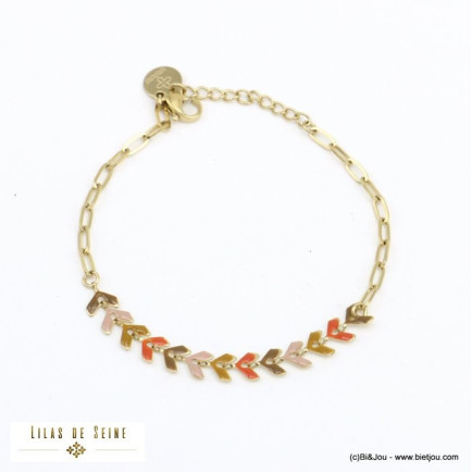 bracelet épi de blé - feuille de laurier émail acier inoxydable femme 0221575