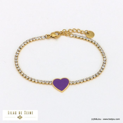 bracelet strass coeur émail acier inoxydable femme 0221552