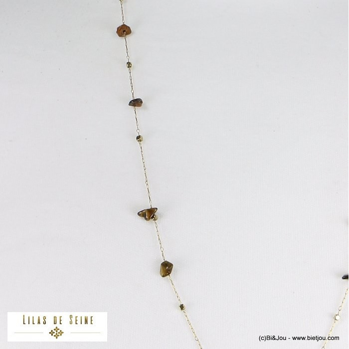 sautoir éclats pierre naturelle acier inoxydable femme 0121581 marron