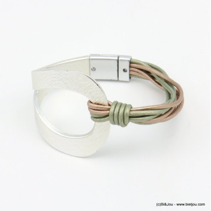 bracelet manchette multi-brins cuir aimanté boucle métal femme 0218022