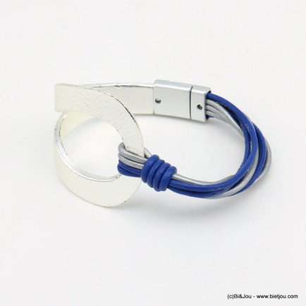 bracelet manchette multi-brins cuir aimanté boucle métal femme 0218022