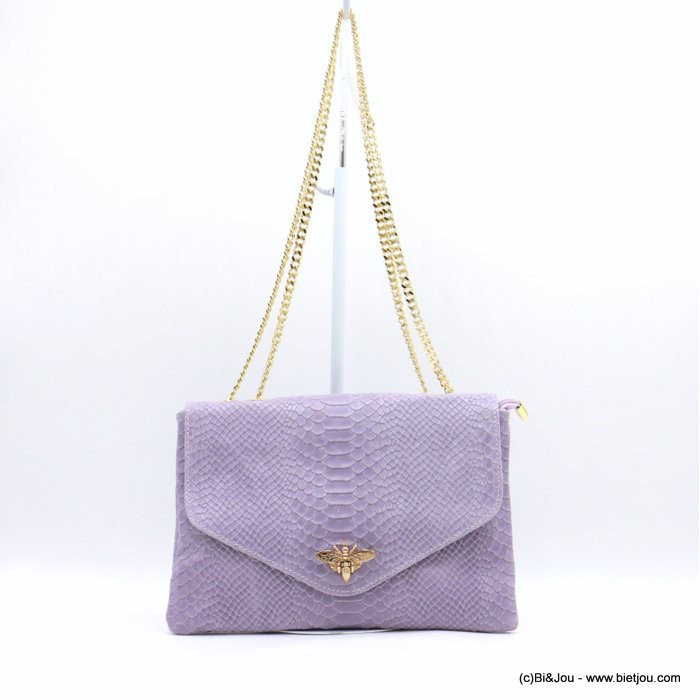 sac à bandoulière chaîne CUIR façon serpent fermoir abeille femme 0920521 lilas sac à bandoulière chaîne CUIR façon serpent fermoir abeille femme 0920521 lilas