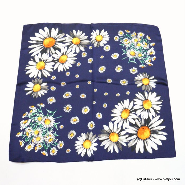 carré satin motif fleurs marguerite touché soie polyester femme 0722007 carré satin motif fleurs marguerite touché soie polyester femme 0722007