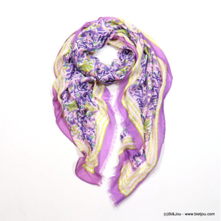 foulard imprimé fleurs effet peinture 80% viscose 20% coton femme 0722010