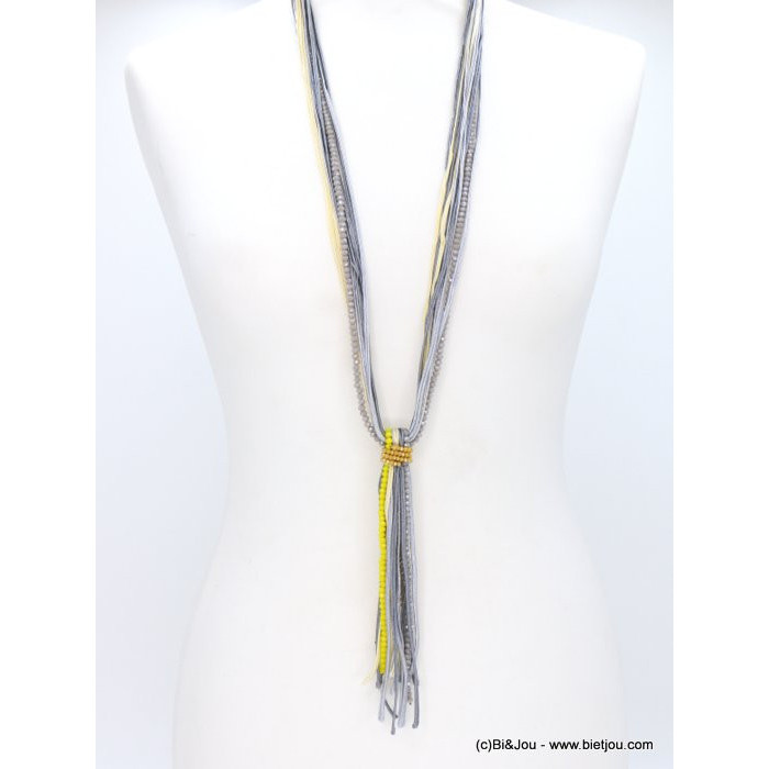 sautoir multi-brins cordons polyester cristal femme 0118084 jaune sautoir multi-brins cordons polyester cristal femme 0118084 jaune