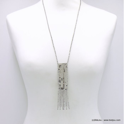 sautoir pendentif cotte de maille métal strass femme 0122031