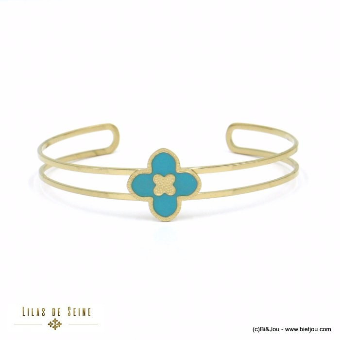bracelet double jonc acier inoxydable trèfle émail femme 0222009 bracelet double jonc acier inoxydable trèfle émail femme 0222009