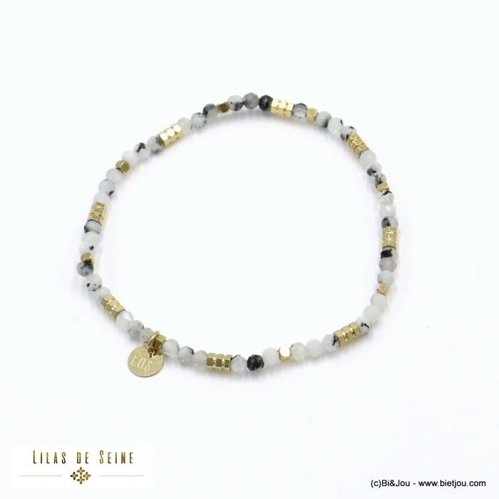 bracelet acier inoxydable tubes billes facettées pierre femme 0222023