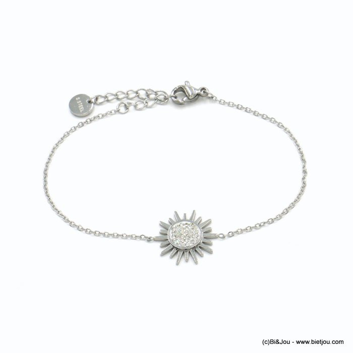 bracelet acier inoxydable soleil rayonnant strass femme 0222084