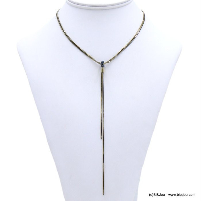 collier Y minimaliste chaîne maille serpent métal bicolore cristal femme 0122089 collier Y minimaliste chaîne maille serpent métal bicolore cristal femme 0122089