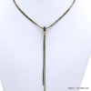 collier Y minimaliste chaîne maille serpent métal bicolore cristal femme 0122089 noir