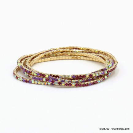 accumulation 5 bracelets élastiques en strass multicolore métal 2mm 0222127