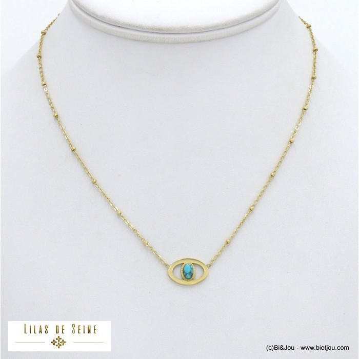 collier acier inoxydable oeil chance cabochon pierre femme 0122068 collier acier inoxydable oeil chance cabochon pierre femme 0122068