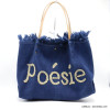 cabas porté épaule coton message tricotin cousu "Poésie" anses cuir femme 0922068