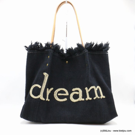cabas porté épaule coton message tricotin cousu "Dream" anses cuir femme 0922069