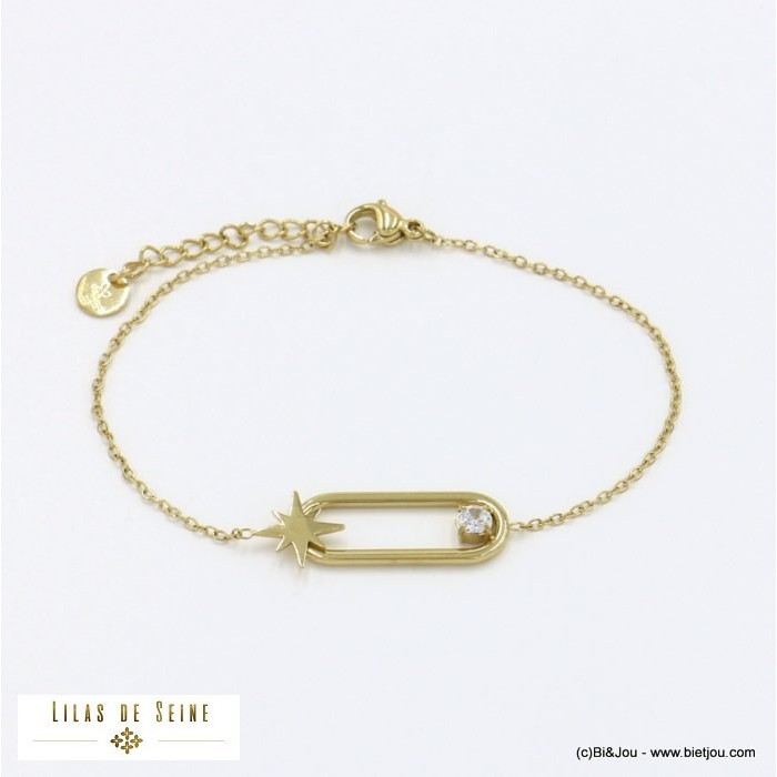 bracelet acier inoxydable contemporain trombone étoile strass femme 0222075