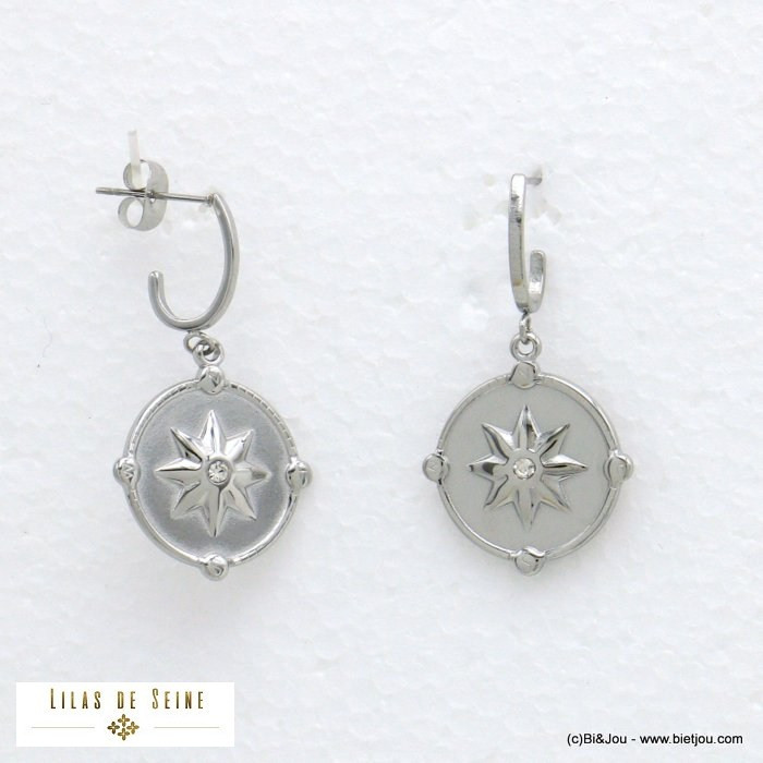 boucles d'oreille étoile gravée strass acier inoxydable femme 0321089 boucles d'oreille étoile gravée strass acier inoxydable femme 0321089