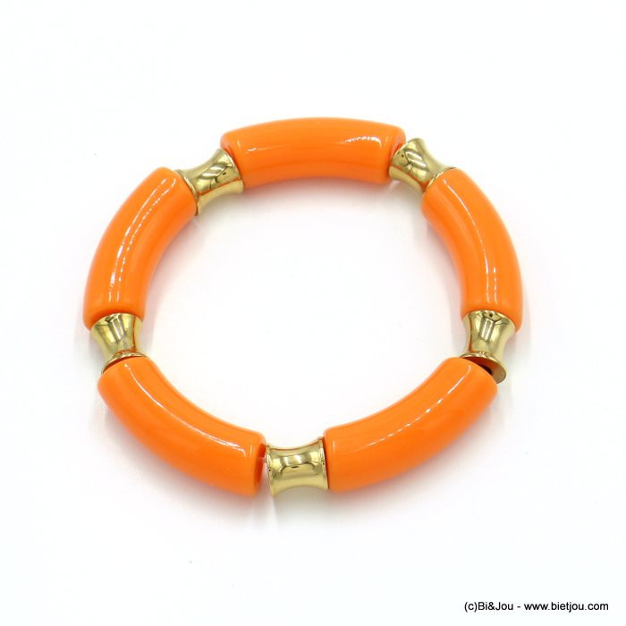 bracelet vintage élastique tubes résine colorée métal femme 0222137 orange