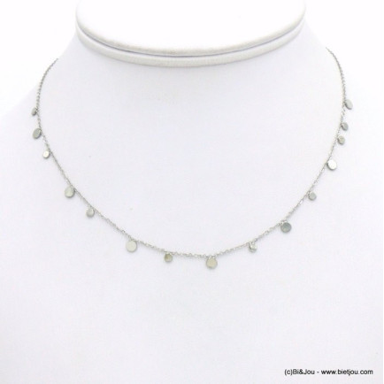 collier acier inoxydable breloque pampille ronde femme 0122075
