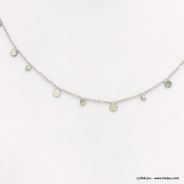 collier acier inoxydable breloque pampille ronde femme 0122075 argenté