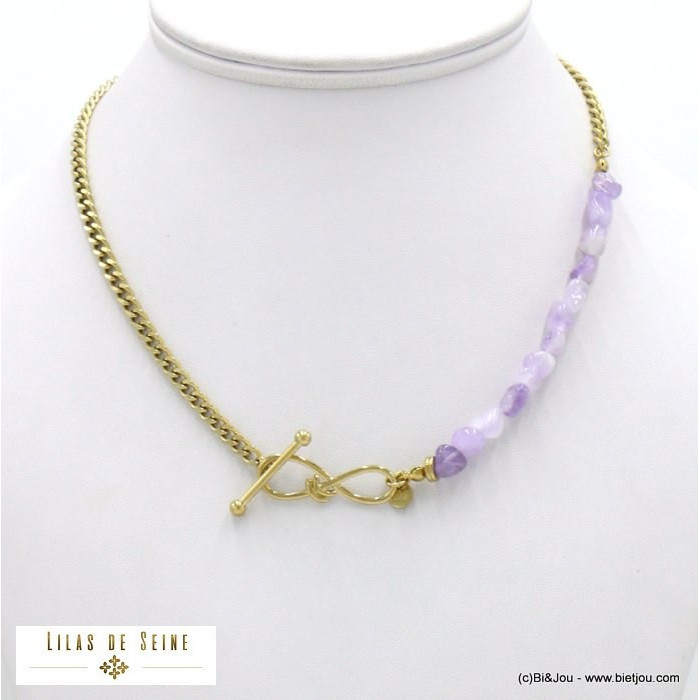 collier acier inoxydable infini pierre naturelle fermoir T toogle femme 0122026