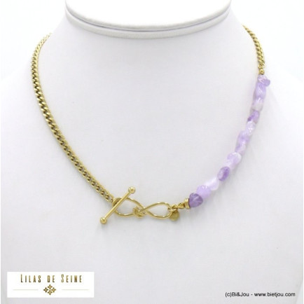collier acier inoxydable infini pierre naturelle fermoir T toogle femme 0122026