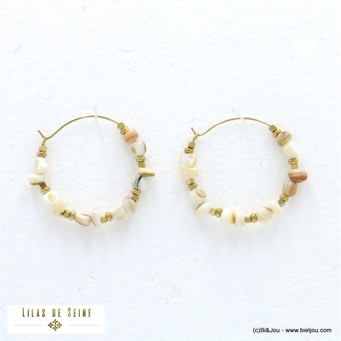 boucles d'oreille créoles nacre acier inoxydable femme 0322093